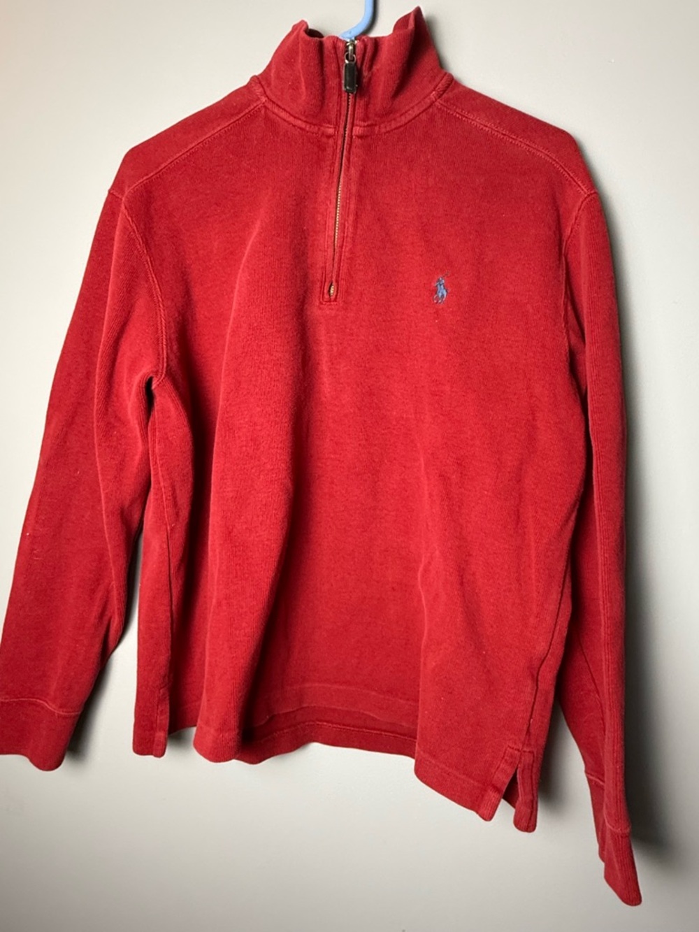 Polo by Ralph Lauren Vintage 90's Red 1/4 Zip 100% Cotton Knit Pullover Men Sz M